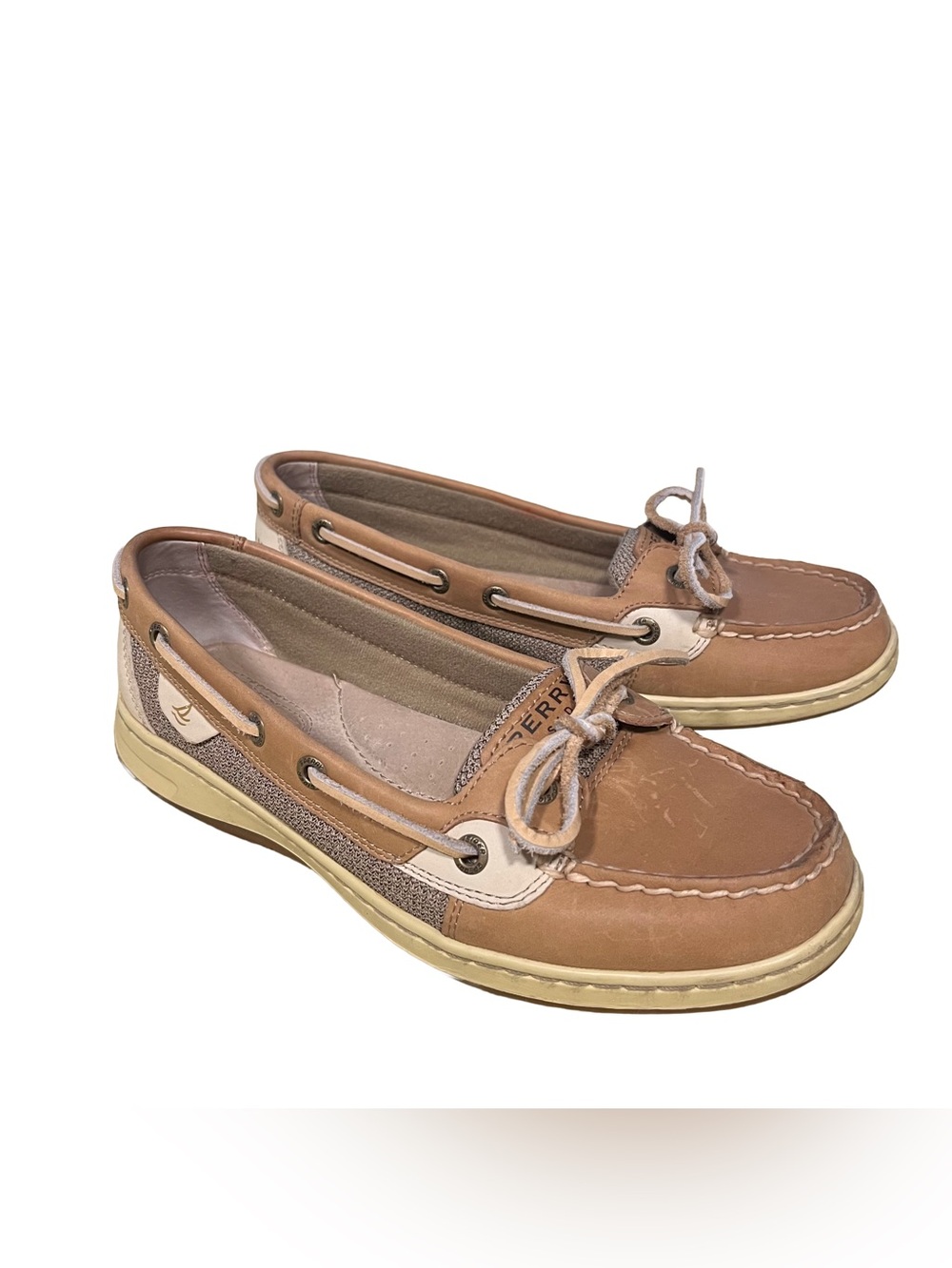 Sperry Top-Sider Angelfish Women’s Sz 7.5 Brown Tan Leather Slip On Boat Shoes